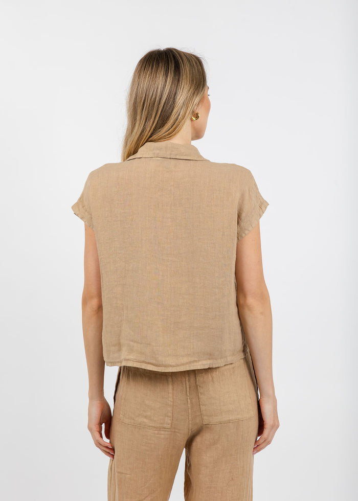 Elliott Lauren Effie Short Sleeve Linen Shirt in Macchiato available at Barbara Katz
