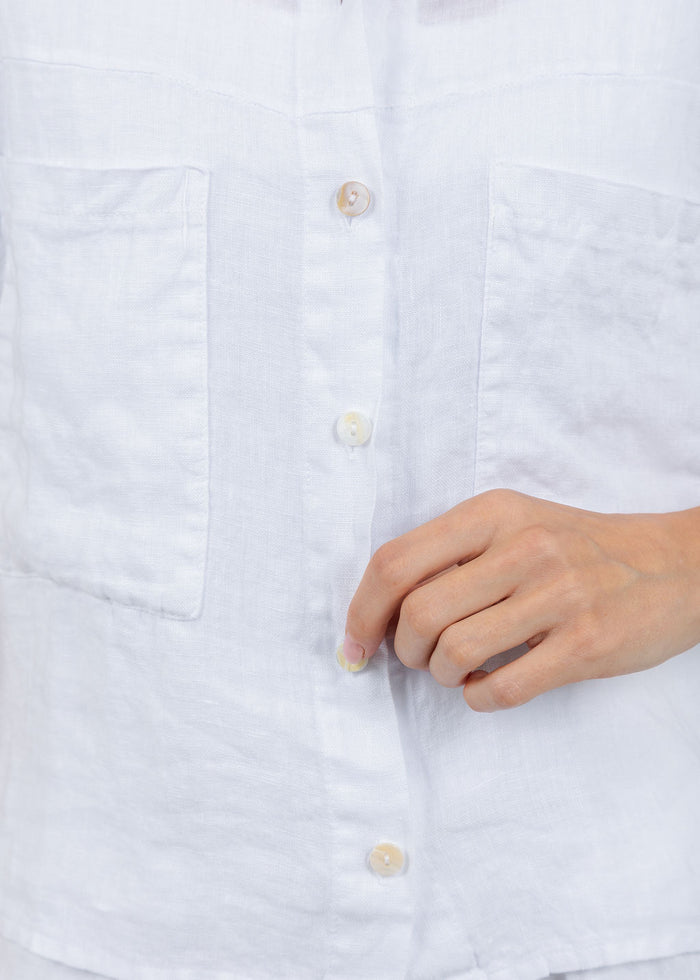 Elliott Lauren Effie Short Sleeve Linen Shirt in White available at Barbara Katz