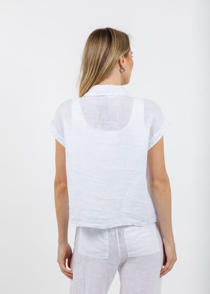 Elliott Lauren Effie Short Sleeve Linen Shirt in White available at Barbara Katz
