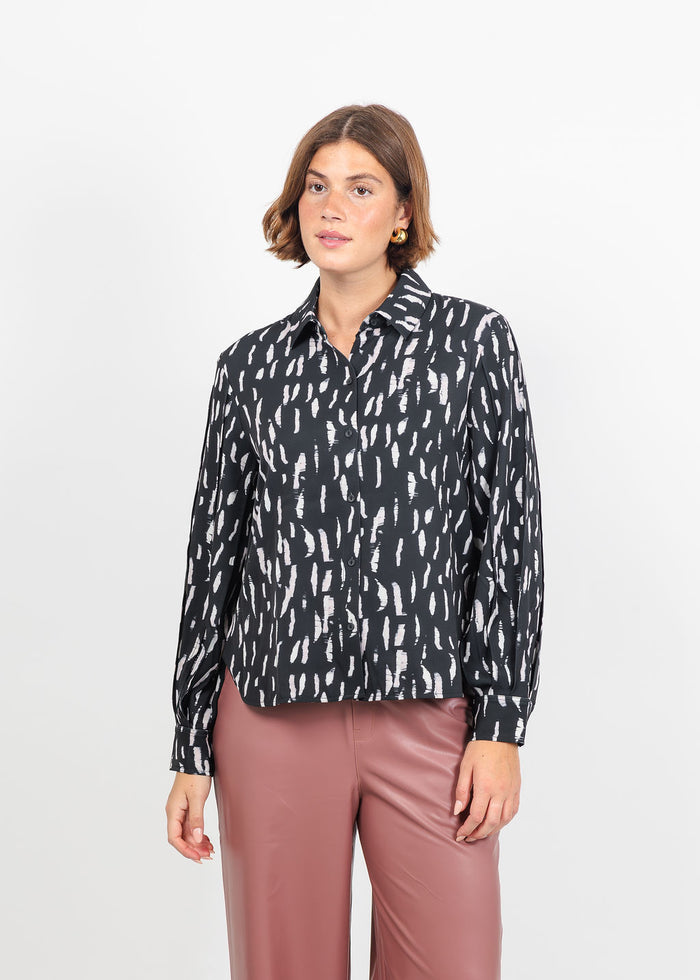 Lysse Elizabeth Pleated Balloon Sleeve Shirt in Winter Black Shadow available at Barbara Katz