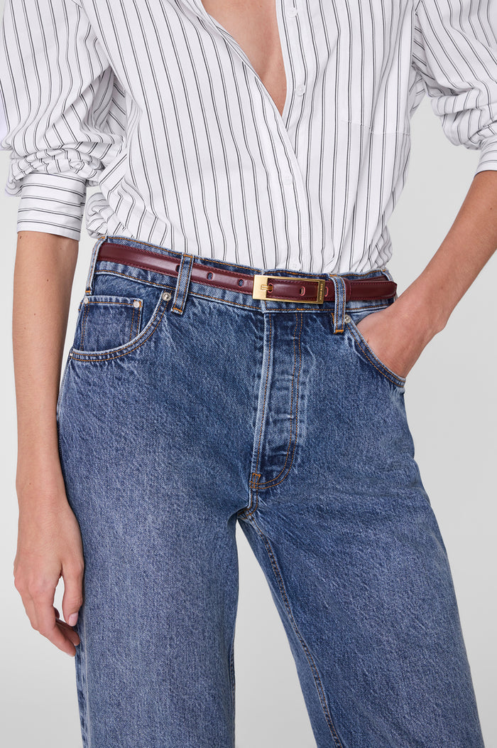 ANINE BING - Double Elly Belt Smooth Leather - Fig - On Model Front Detail