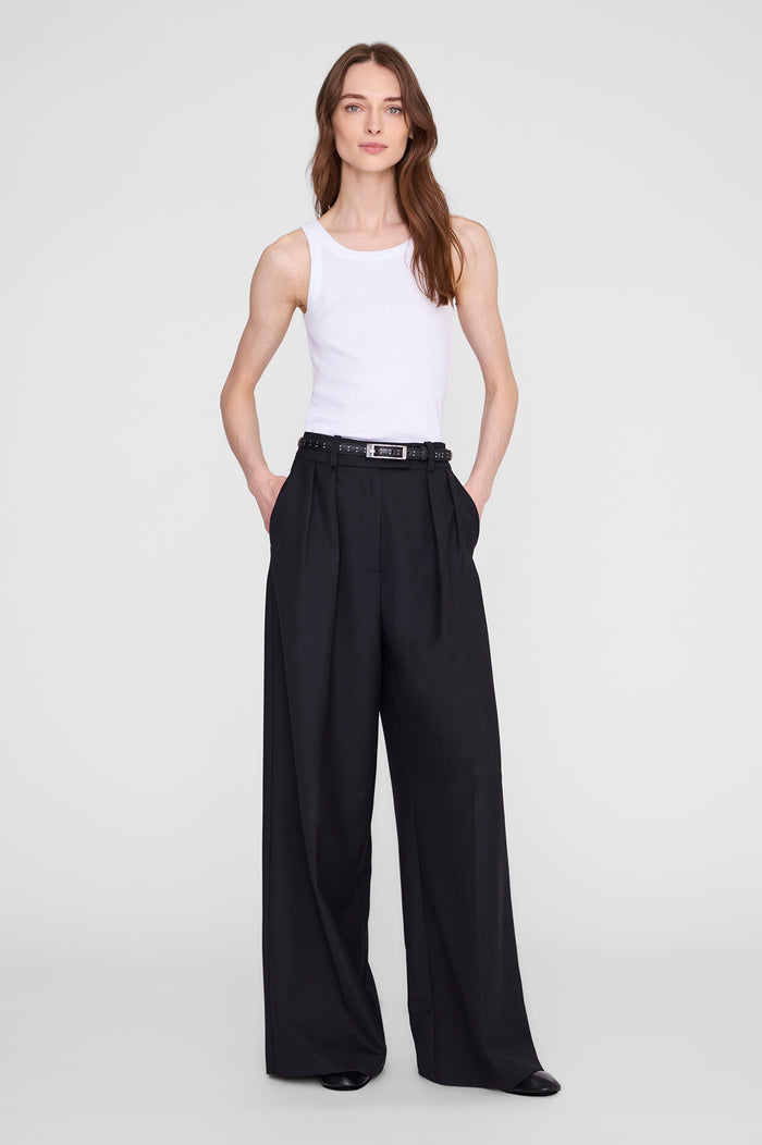 ANINE BING Elly Belt Studs Smooth Leather - Black - on model front