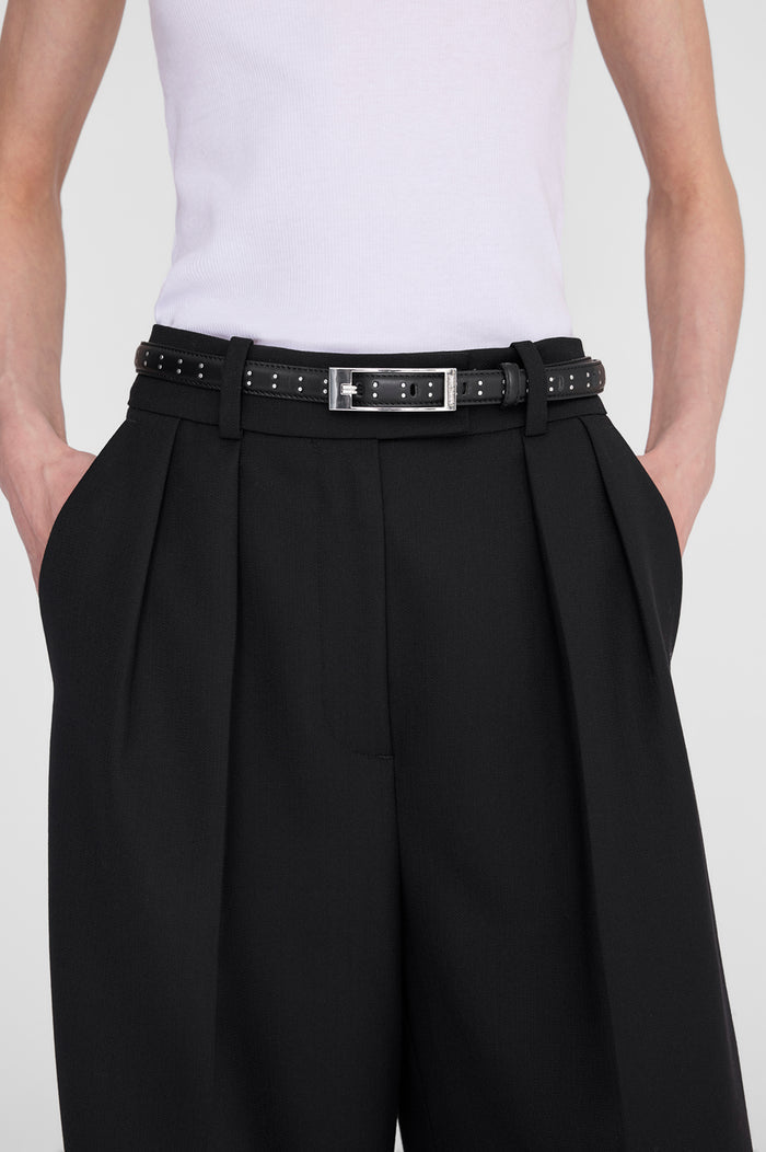 ANINE BING Elly Belt Studs Smooth Leather - Black - on model detail