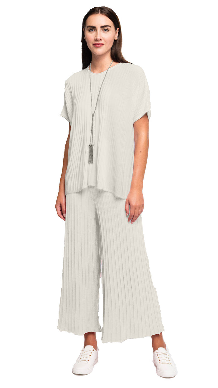 Erika Loose-Fitting Wide Rib Knit Drop Shoulder Top; Beige - Barbara Katz
