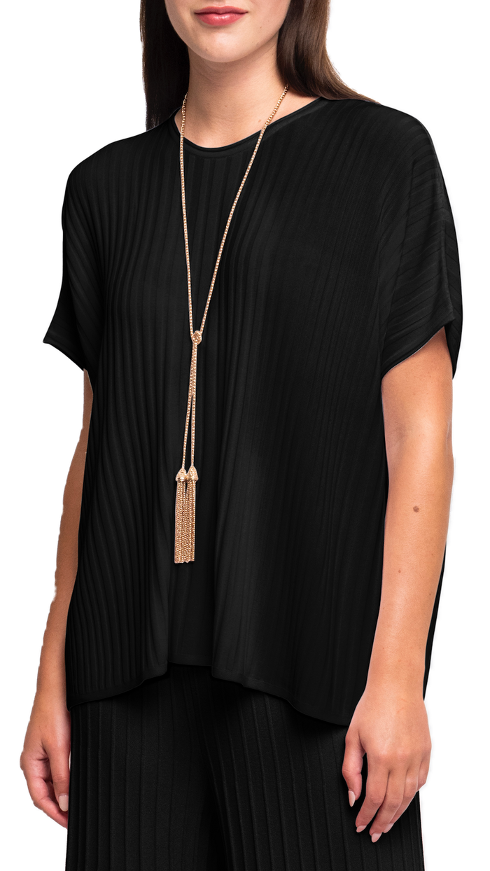 Erika Loose-Fitting Wide Rib Knit Drop Shoulder Top; Black - Barbara Katz