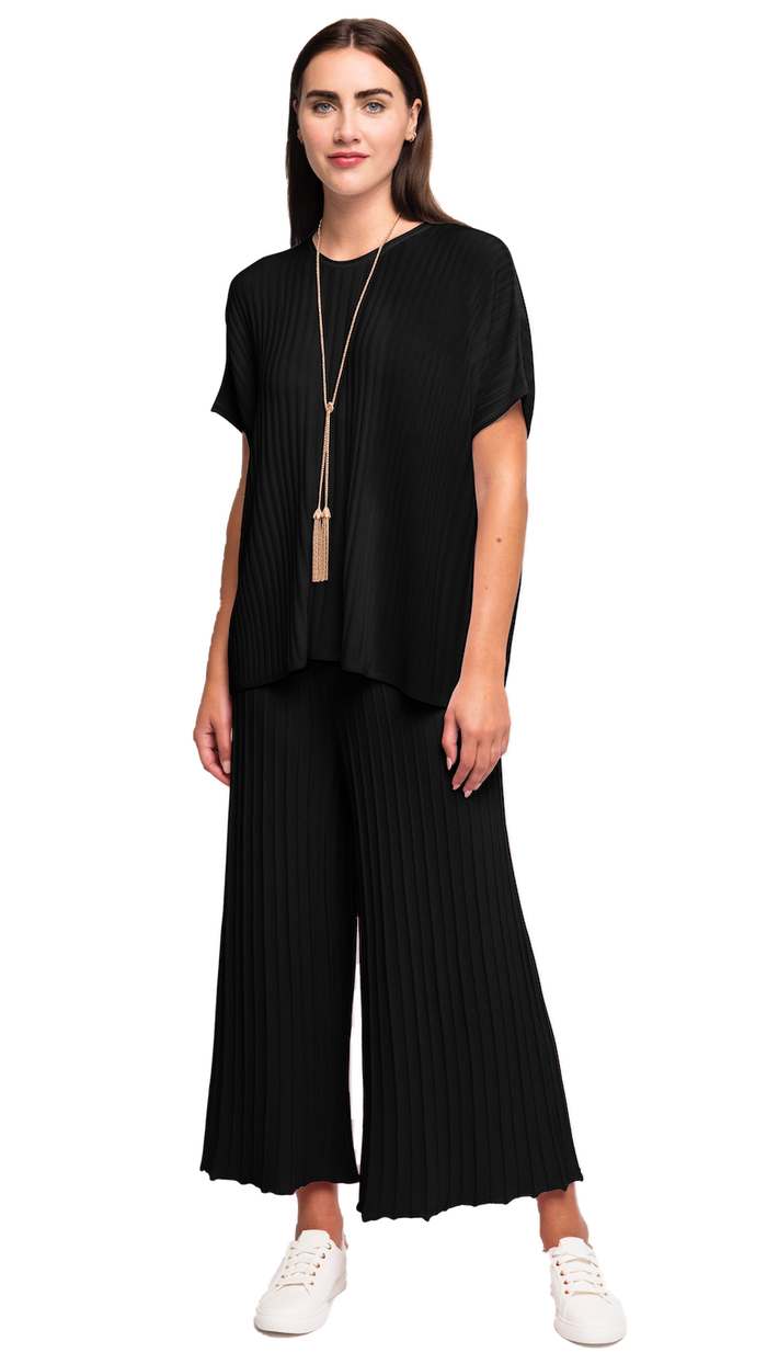 Erika Loose-Fitting Wide Rib Knit Drop Shoulder Top; Black - Barbara Katz