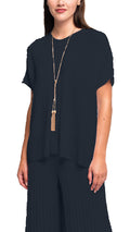 Erika Loose-Fitting Wide Rib Knit Drop Shoulder Top; Dark Navy - Barbara Katz