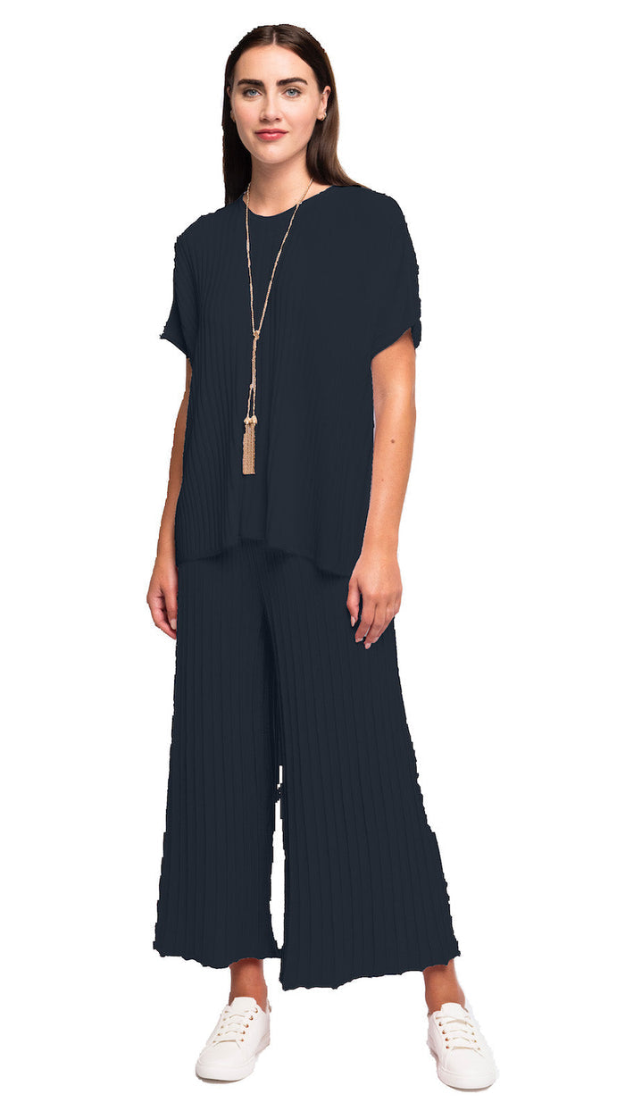 Erika Loose-Fitting Wide Rib Knit Drop Shoulder Top; Dark Navy - Barbara Katz