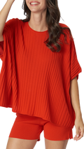 Erika Loose-Fitting Wide Rib Knit Drop Shoulder Top; Orange - Barbara Katz