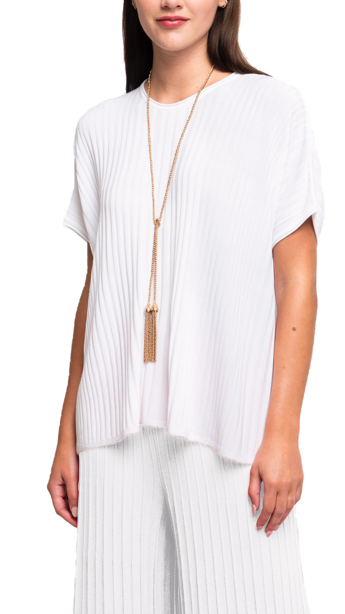 Erika Loose-Fitting Wide Rib Knit Drop Shoulder Top; White - Barbara Katz