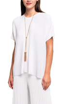 Erika Loose-Fitting Wide Rib Knit Drop Shoulder Top; White - Barbara Katz