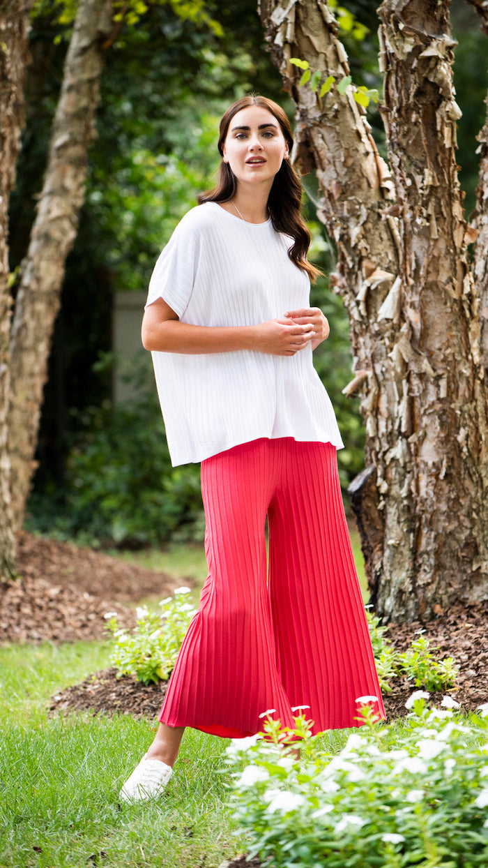 Erika Loose-Fitting Wide Rib Knit Drop Shoulder Top; White - Barbara Katz