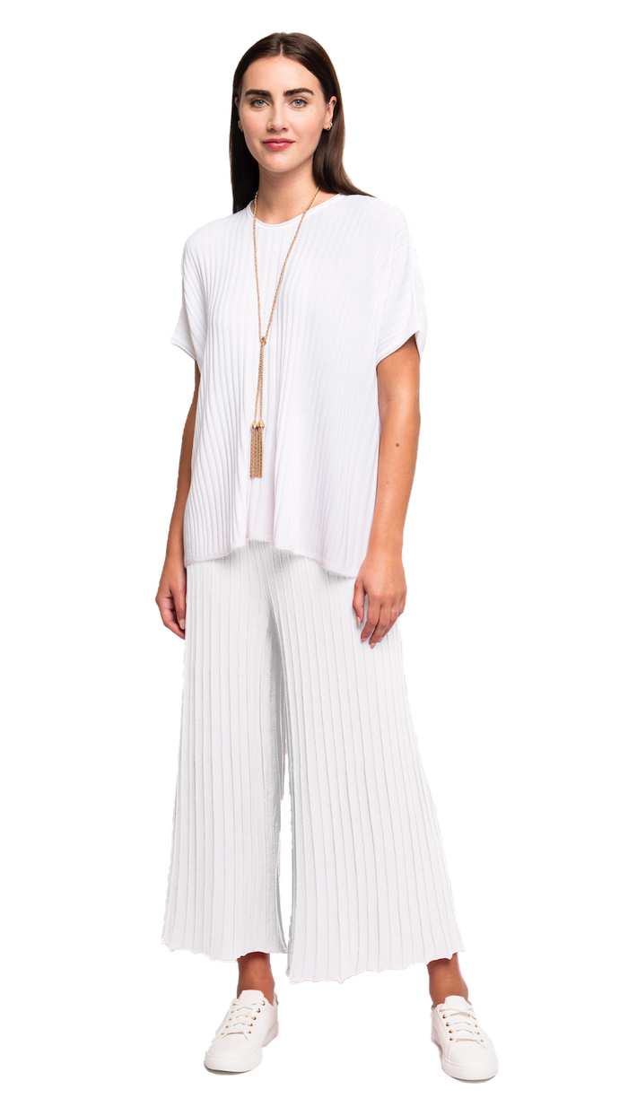 Erika Loose-Fitting Wide Rib Knit Drop Shoulder Top; White - Barbara Katz