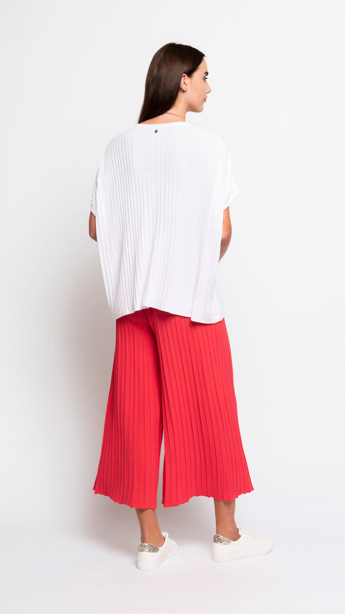 Erika Loose-Fitting Wide Rib Knit Drop Shoulder Top; White - Barbara Katz