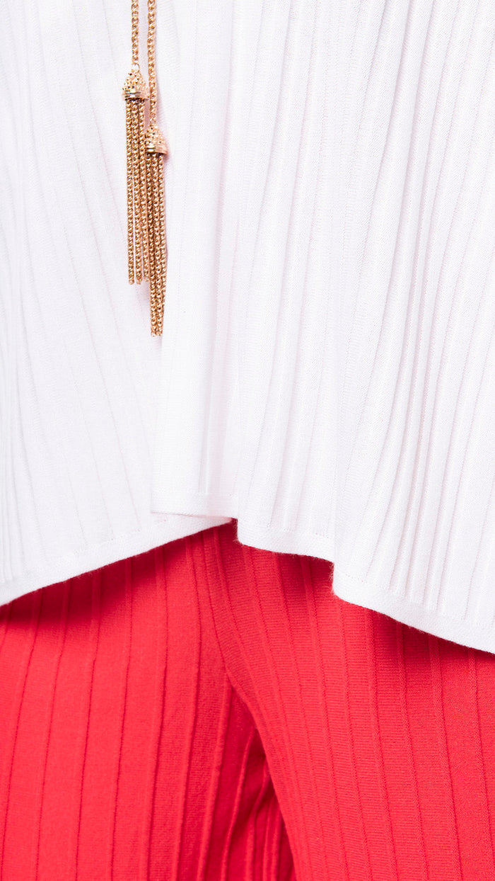 Erika Loose-Fitting Wide Rib Knit Drop Shoulder Top; White - Barbara Katz