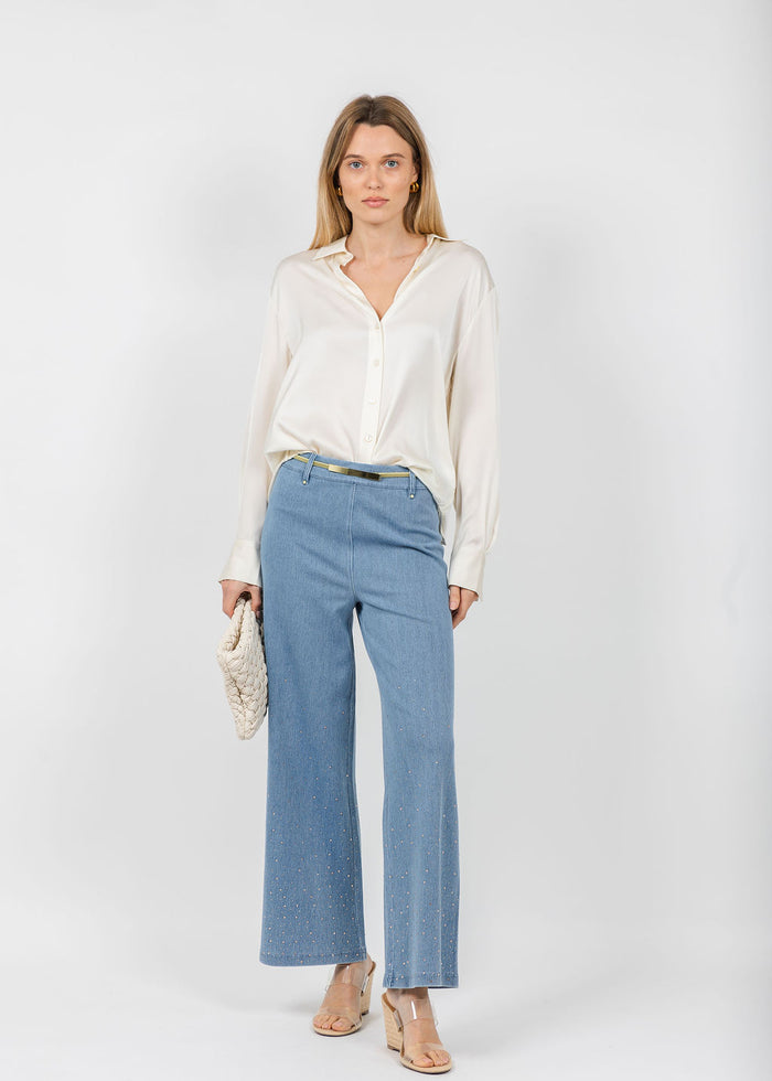 Lysse Erin Crystal Wide Leg Denim in Bleached Blue available at Barbara Katz
