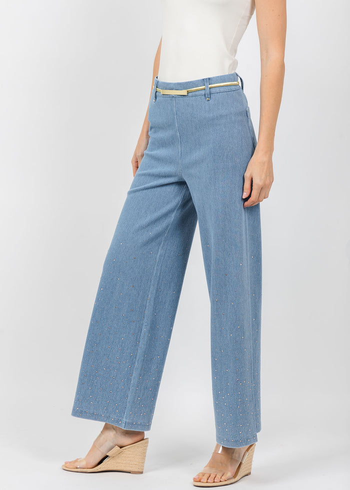 Lysse Erin Crystal Wide Leg Denim in Bleached Blue available at Barbara Katz