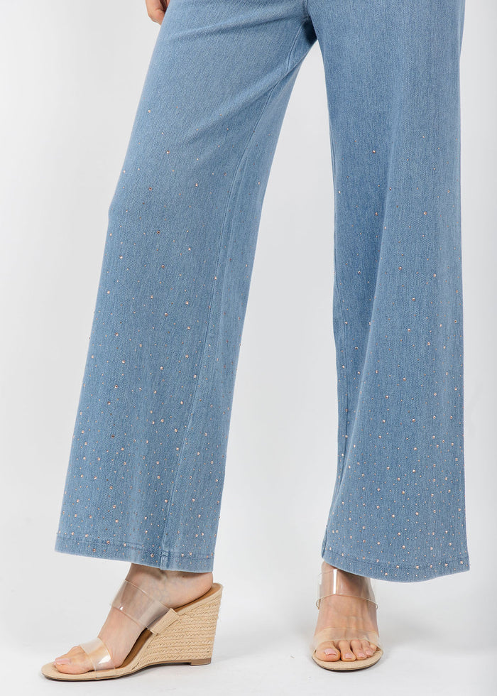 Lysse Erin Crystal Wide Leg Denim in Bleached Blue available at Barbara Katz