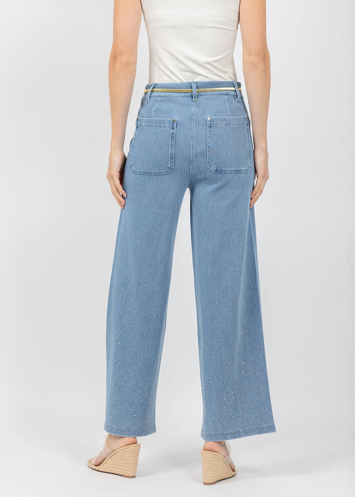 Lysse Erin Crystal Wide Leg Denim in Bleached Blue available at Barbara Katz