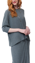 Erin Drop Shoulder 3/4 Sleeved Rib-Knit Top - Gray - Barbara Katz