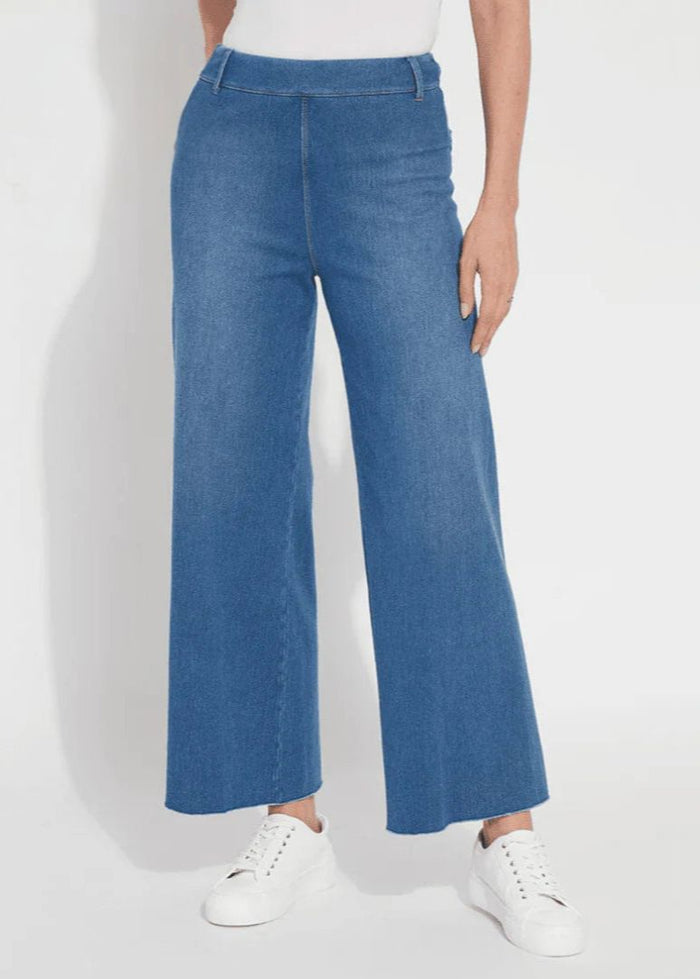 Erin Hi Waist Wide Leg Denim Pants in Mid Wash available at Barbara Katz