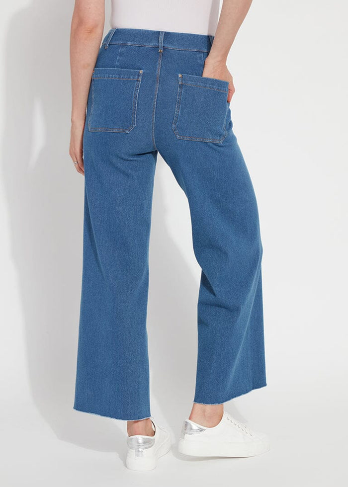 Erin Hi Waist Wide Leg Denim Pants in Mid Wash available at Barbara Katz