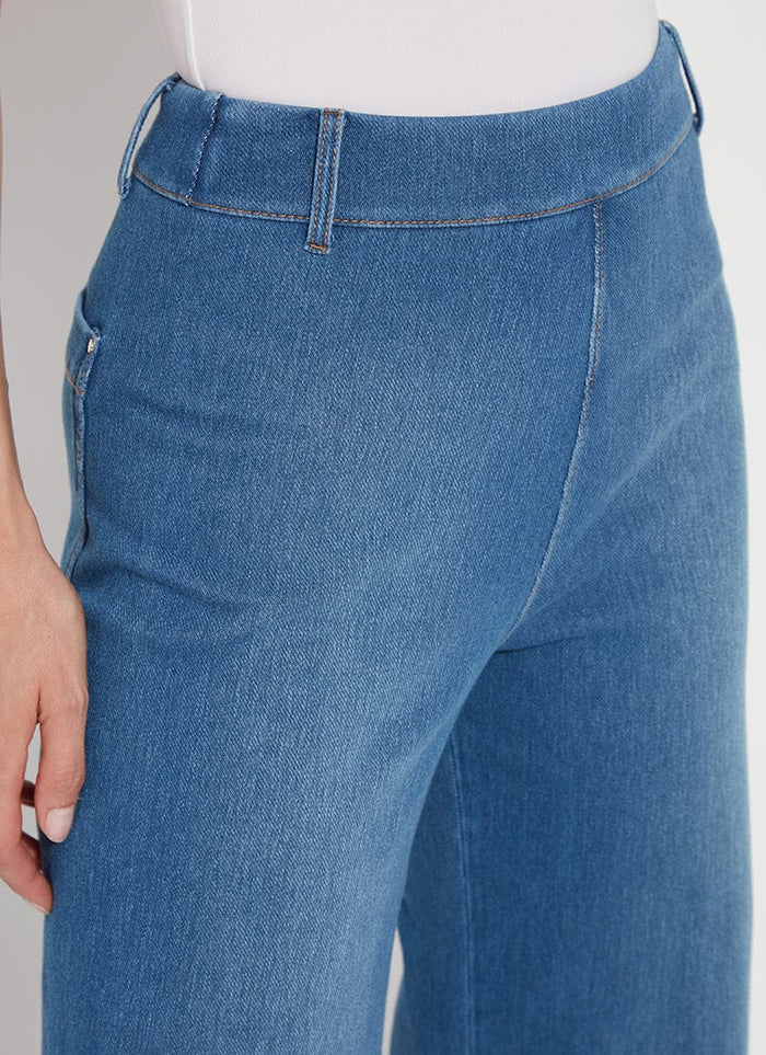 Erin Hi Waist Wide Leg Denim Pants in Mid Wash available at Barbara Katz