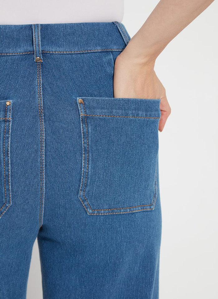 Erin Hi Waist Wide Leg Denim Pants in Mid Wash available at Barbara Katz