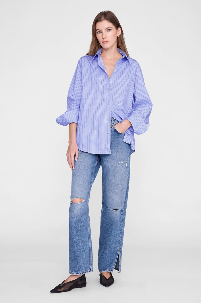 ANINE BING Essie Shirt - Blue Stripe - on model front