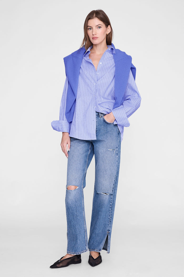 ANINE BING Essie Shirt - Blue Stripe - on model front second image