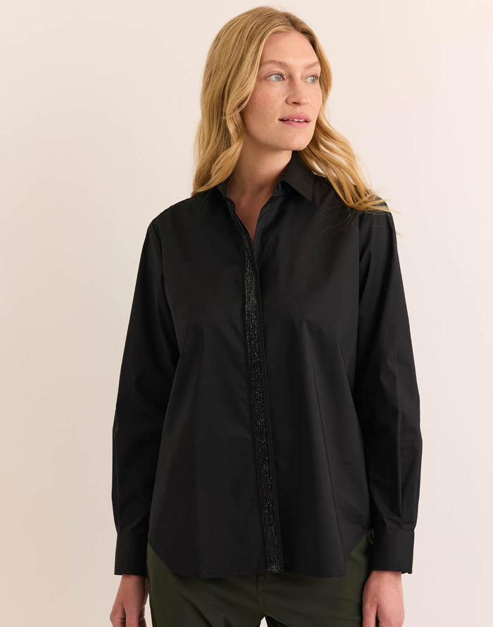 Hinson Wu Esther Long Sleeve Sequin Trim Shirt in Black available at Barbara Katz