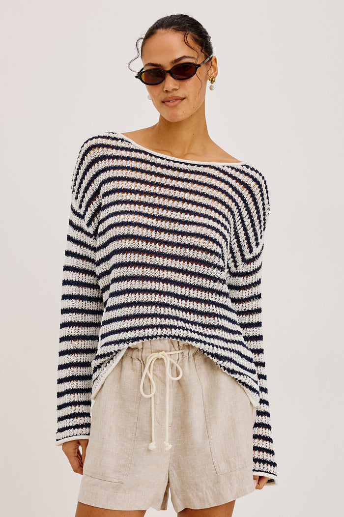 Rails Evangeline Sweater in Stone Navy Stripe available at Barbara Katz