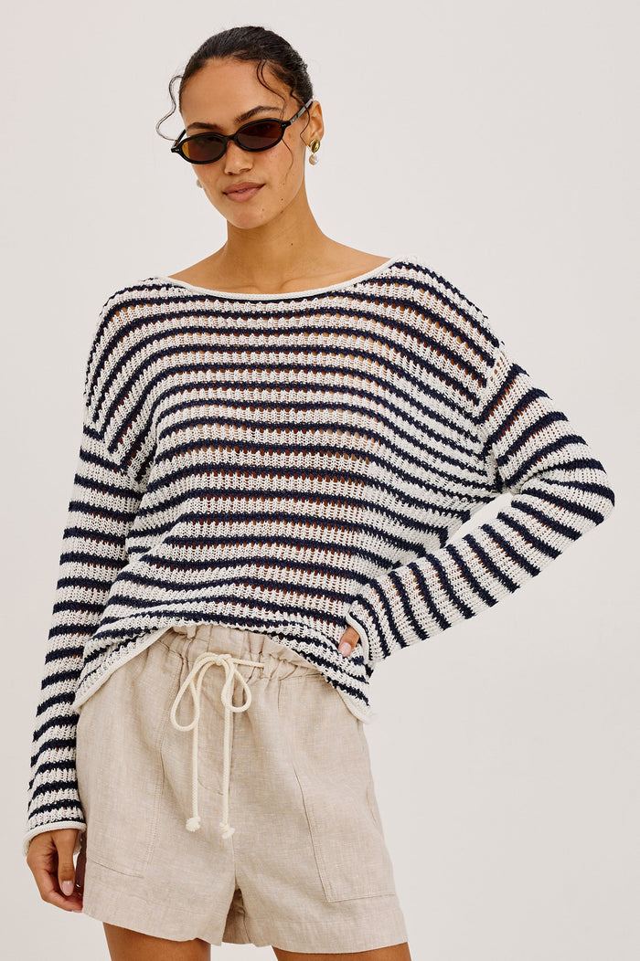 Rails Evangeline Sweater in Stone Navy Stripe available at Barbara Katz