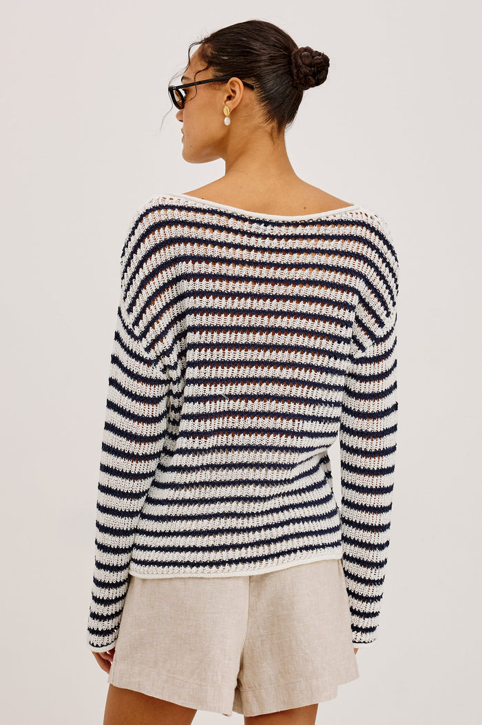 Rails Evangeline Sweater in Stone Navy Stripe available at Barbara Katz