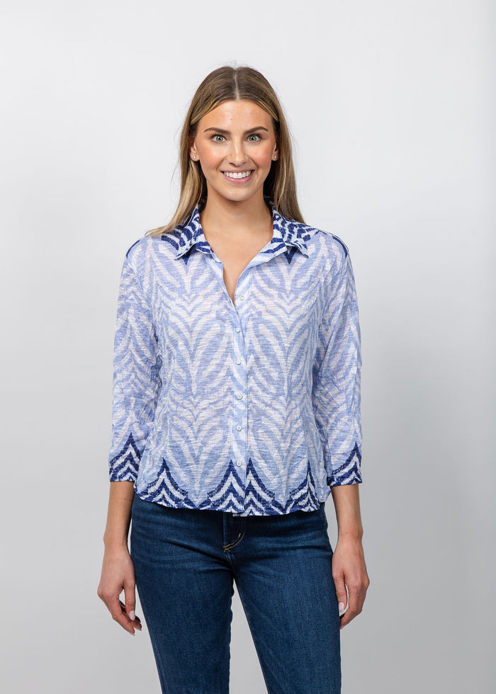 David Cline Evie Cropped Button Shirt in Cloud available at Barbara Katz