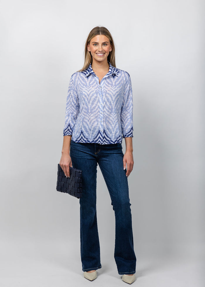 David Cline Evie Cropped Button Shirt in Cloud available at Barbara Katz