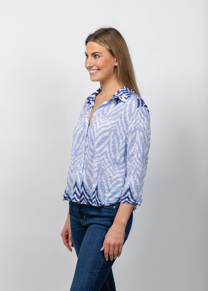 David Cline Evie Cropped Button Shirt in Cloud available at Barbara Katz