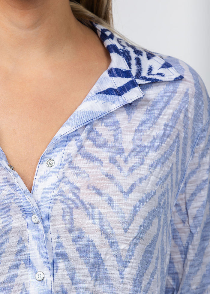 David Cline Evie Cropped Button Shirt in Cloud available at Barbara Katz