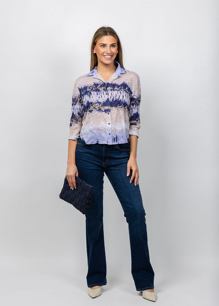David Cline Evie Cropped Button Shirt in Iris available at Barbara Katz