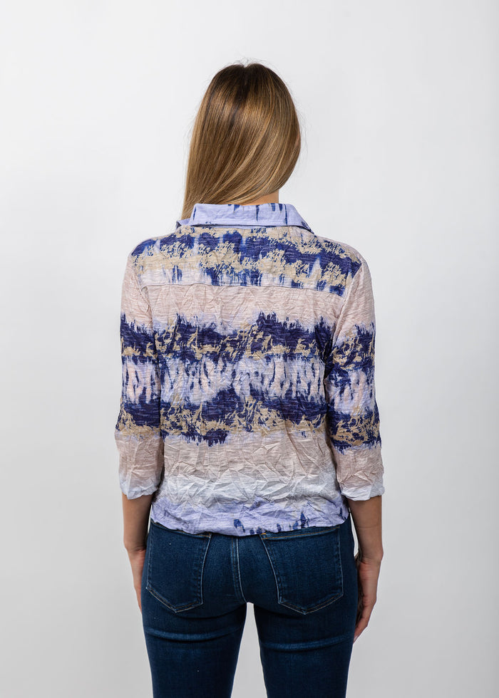 David Cline Evie Cropped Button Shirt in Iris available at Barbara Katz