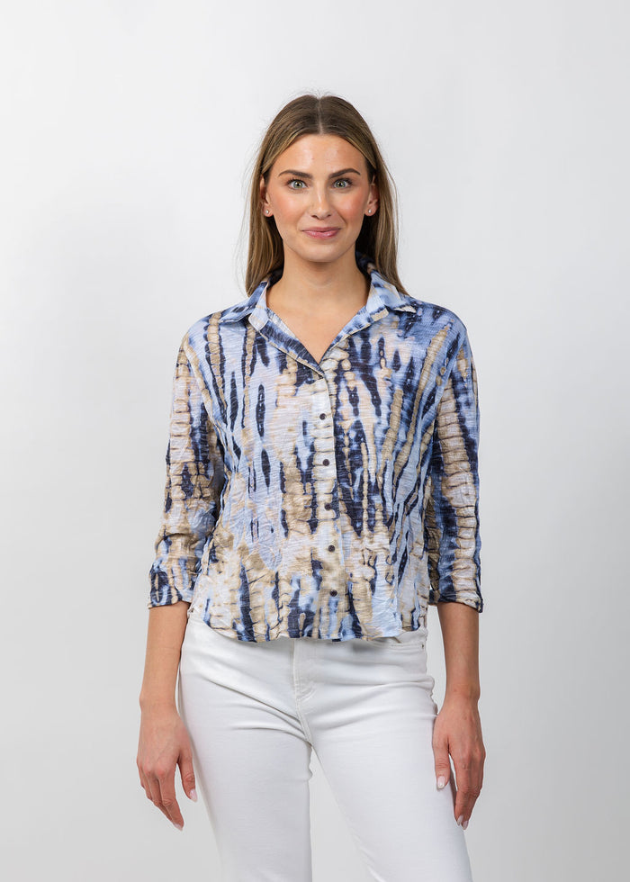 David Cline Evie Cropped Button Shirt in Storm available at Barbara Katz