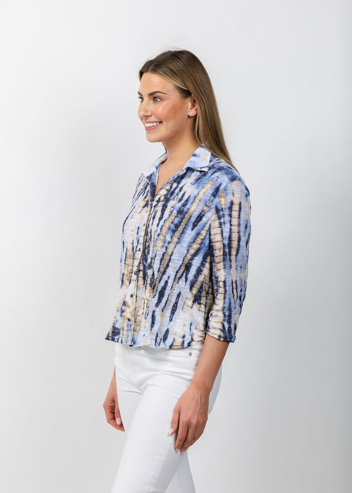 David Cline Evie Cropped Button Shirt in Storm available at Barbara Katz