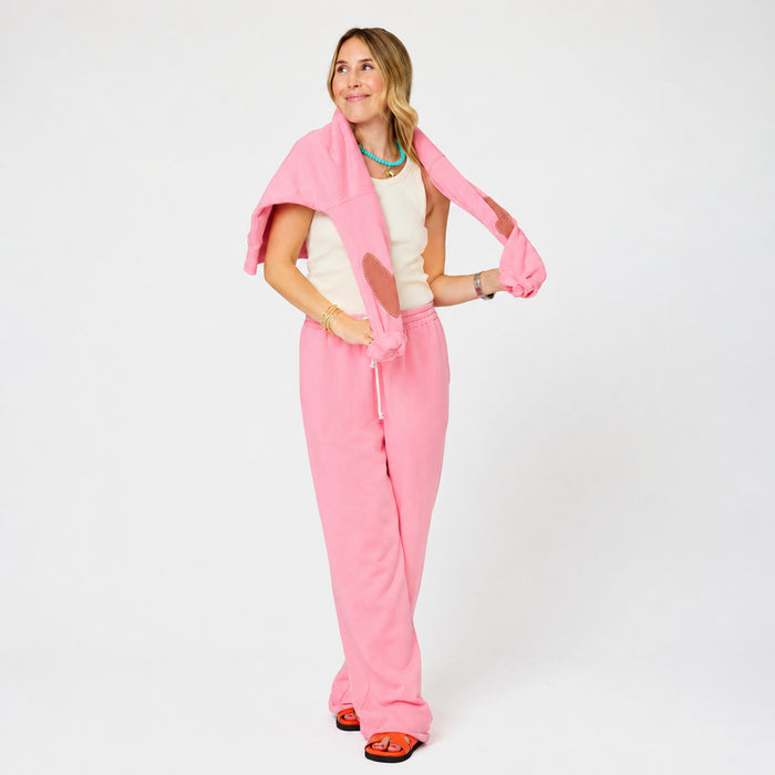 Kerri Rosenthal Ex-Boyfriend Patchwork Sweatshirt and Weekend Barb Sweatpants in Palm Pink available at Barbara Katz