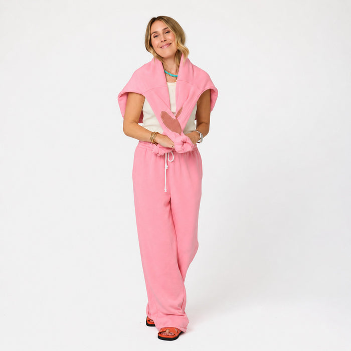Kerri Rosenthal Ex-Boyfriend Patchwork Sweatshirt and Weekend Barb Sweatpants in Palm Pink available at Barbara Katz