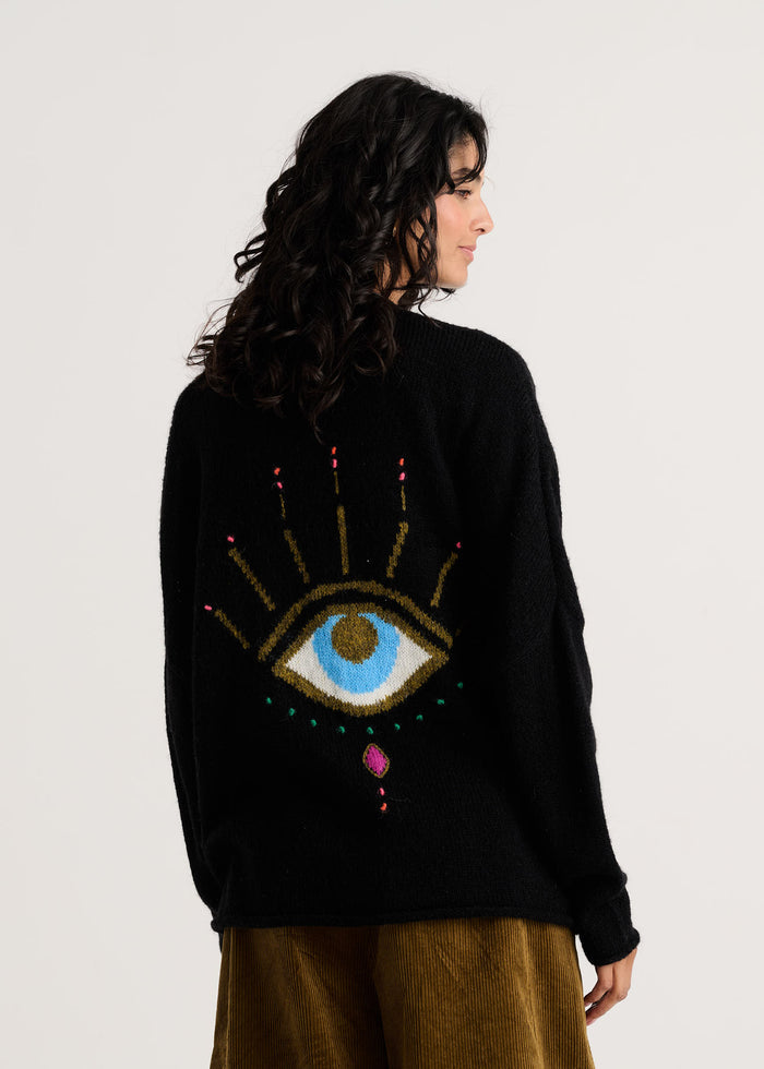Zaket & Plover Eye Spy Cardigan in Black available at Barbara Katz