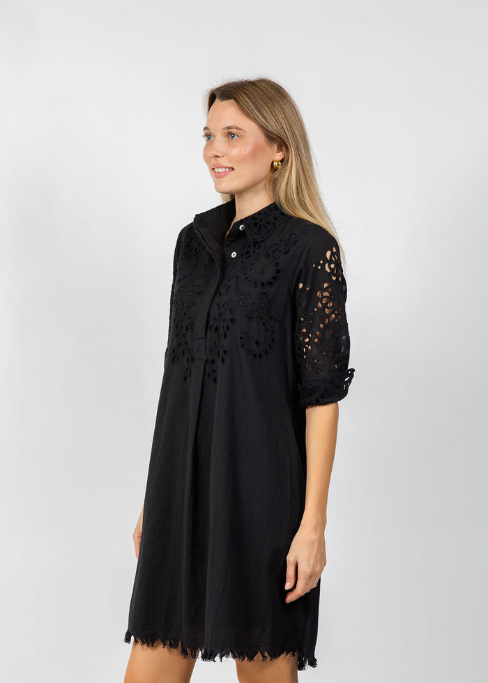 Dizzy-Lizzie Eyelet Dress in Black available at Barbara Katz