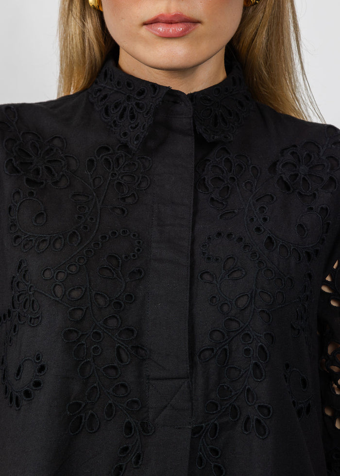 Dizzy-Lizzie Eyelet Dress in Black available at Barbara Katz