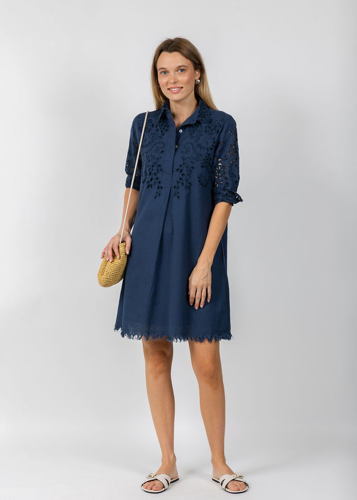 Dizzy-Lizzie Eyelet Dress in Navy available at Barbara Katz
