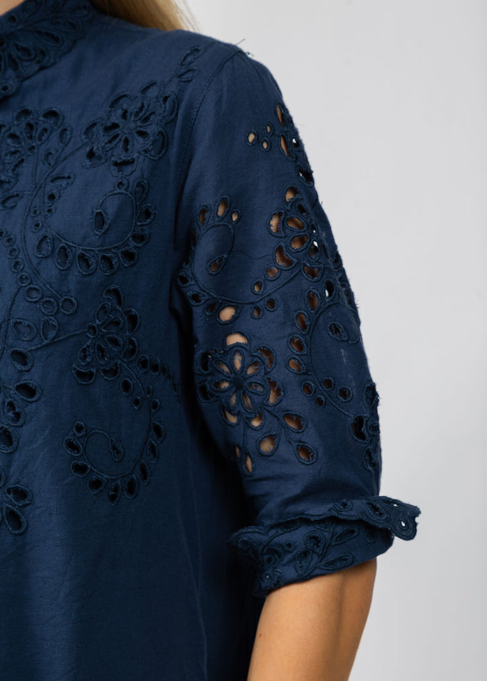 Dizzy-Lizzie Eyelet Dress in Navy available at Barbara Katz