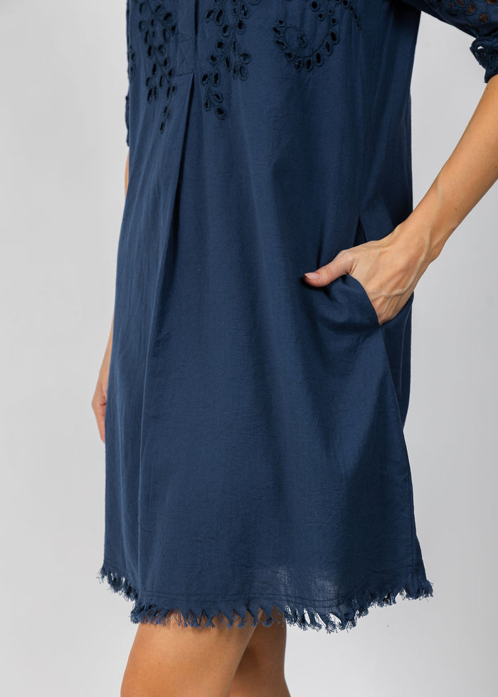 Dizzy-Lizzie Eyelet Dress in Navy available at Barbara Katz